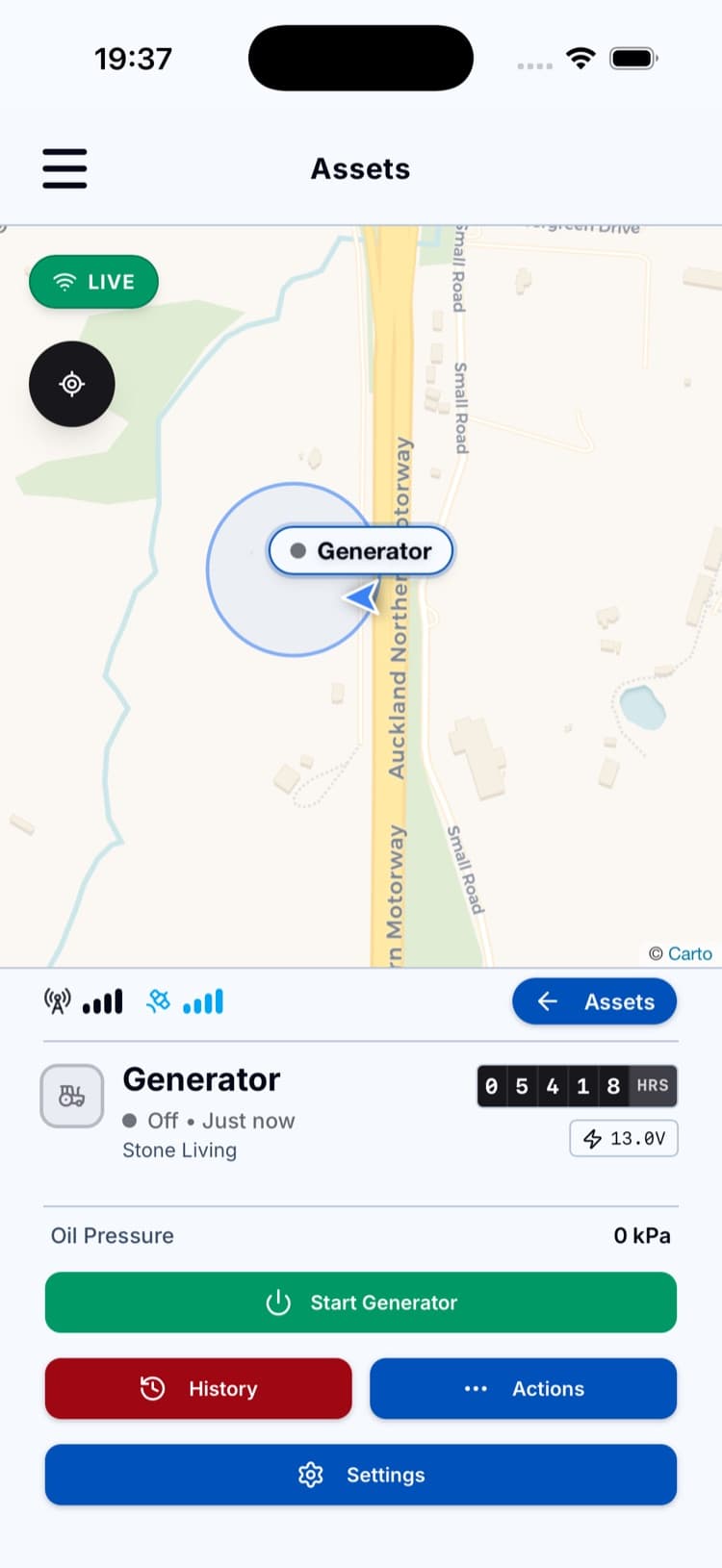 Static asset detail view for a generator