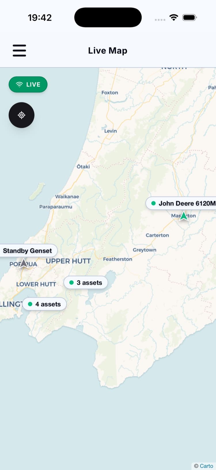 Spectre live map showing real-time vehicle and asset locations