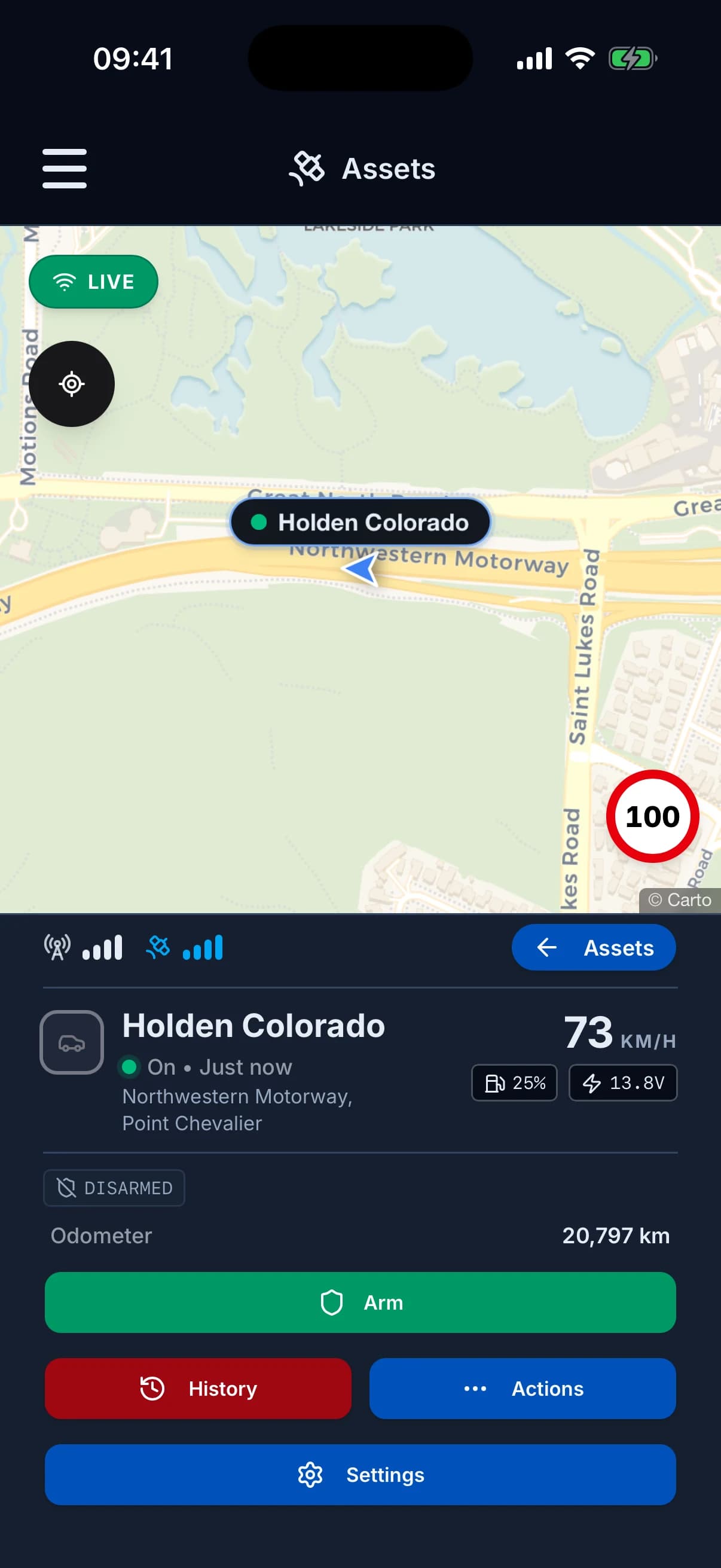 A car tracked live on the Spectre GPS app