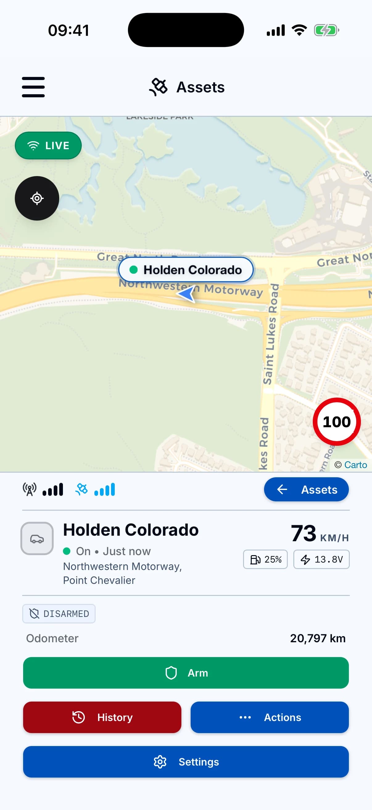 A car tracked live on the Spectre GPS app