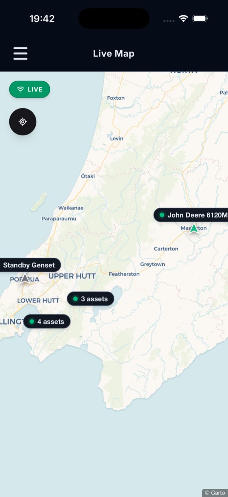 Spectre live map showing real-time vehicle and asset locations